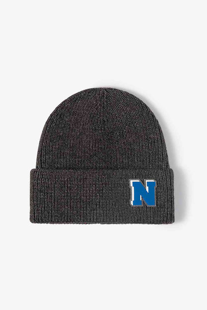 Letter N Patch Cuffed Knit Beanie