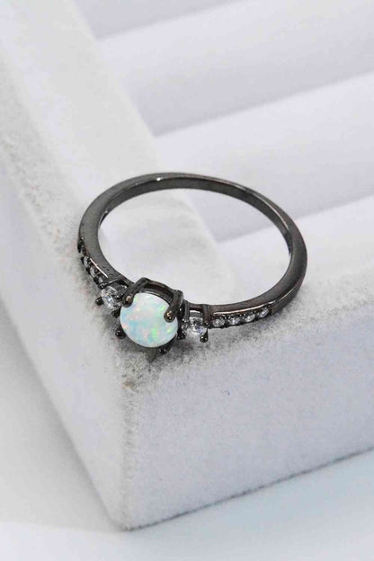 925 Sterling Silver Round Opal Ring