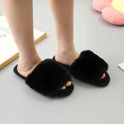 Faux Fur Open Toe Slippers