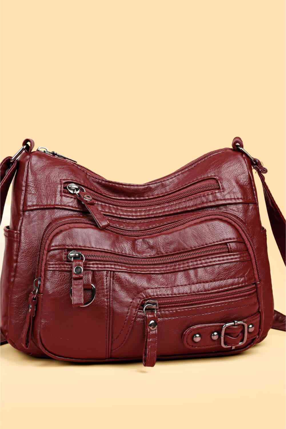 Multi-Pocket PU Leather Crossbody Bag