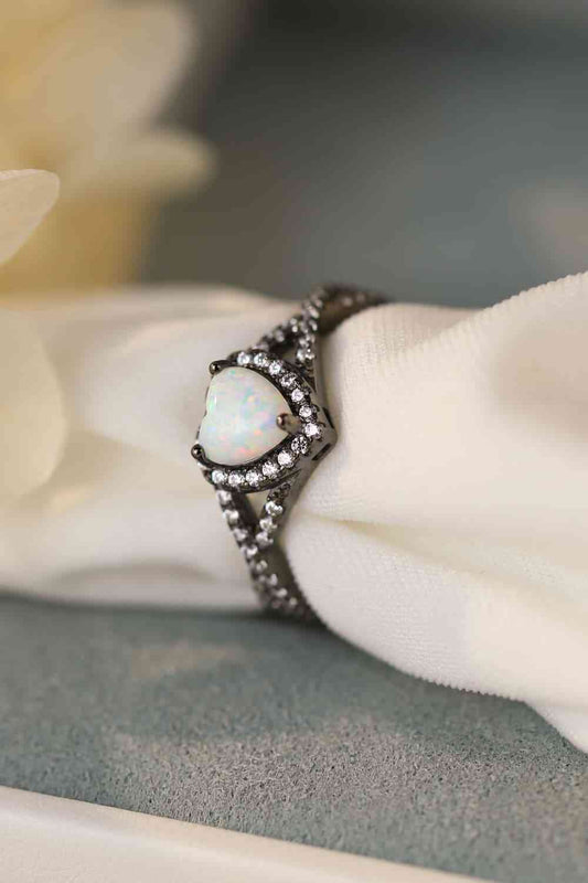 Opal Heart Black Gold-Plated Ring