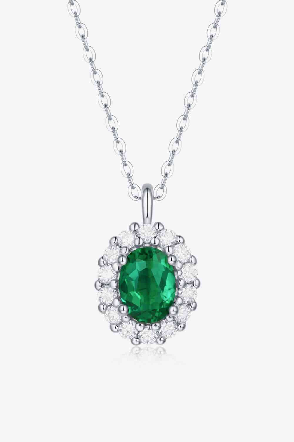 1.5 Carat Lab-Grown Emerald 925 Sterling Silver Necklace