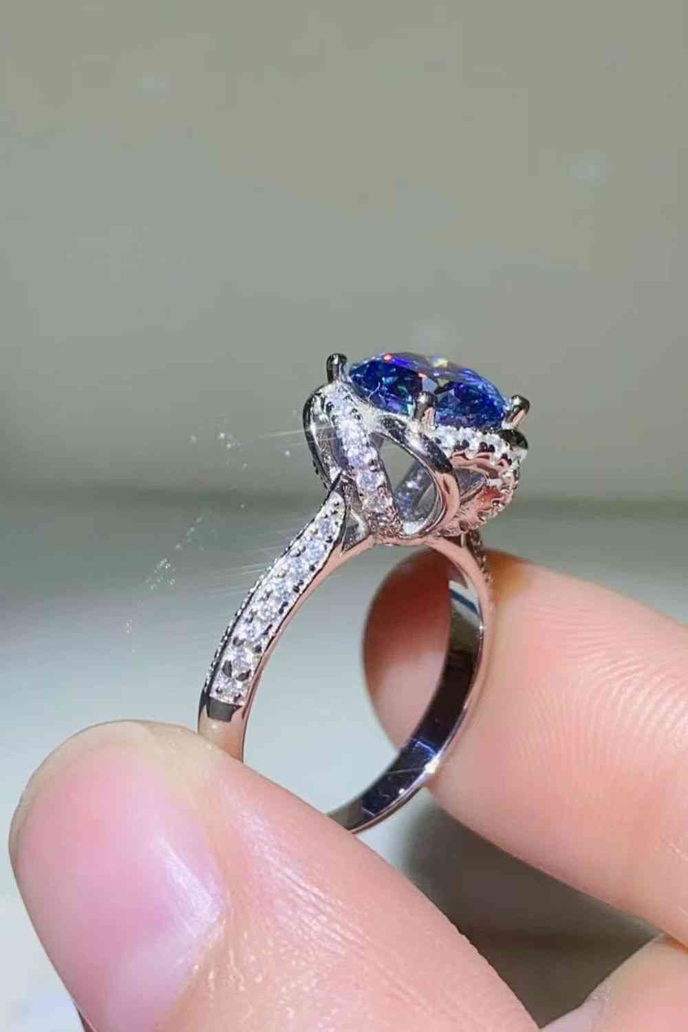 2 Carat Cobalt Blue Moissanite 925 Sterling Silver Ring