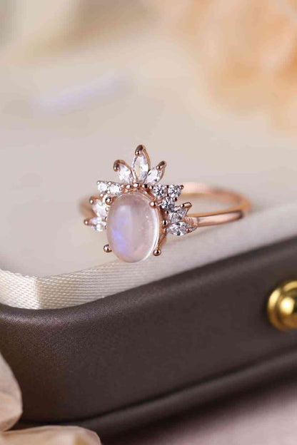 High Quality Natural Moonstone 18K Rose Gold-Plated 925 Sterling Silver Ring