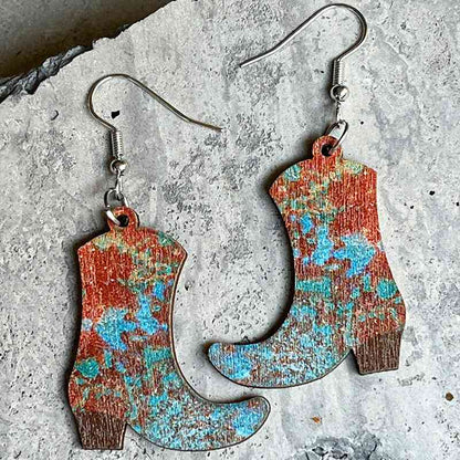 Boots Shape Wooden Dangle Earrings