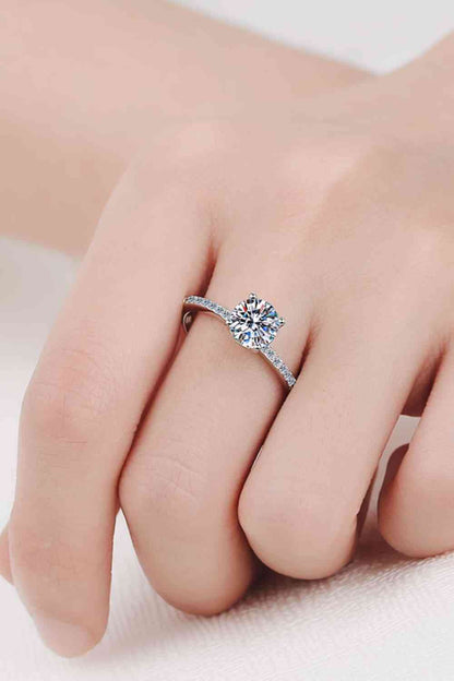 1 Carat Moissanite Rhodium-Plated Side Stone Ring