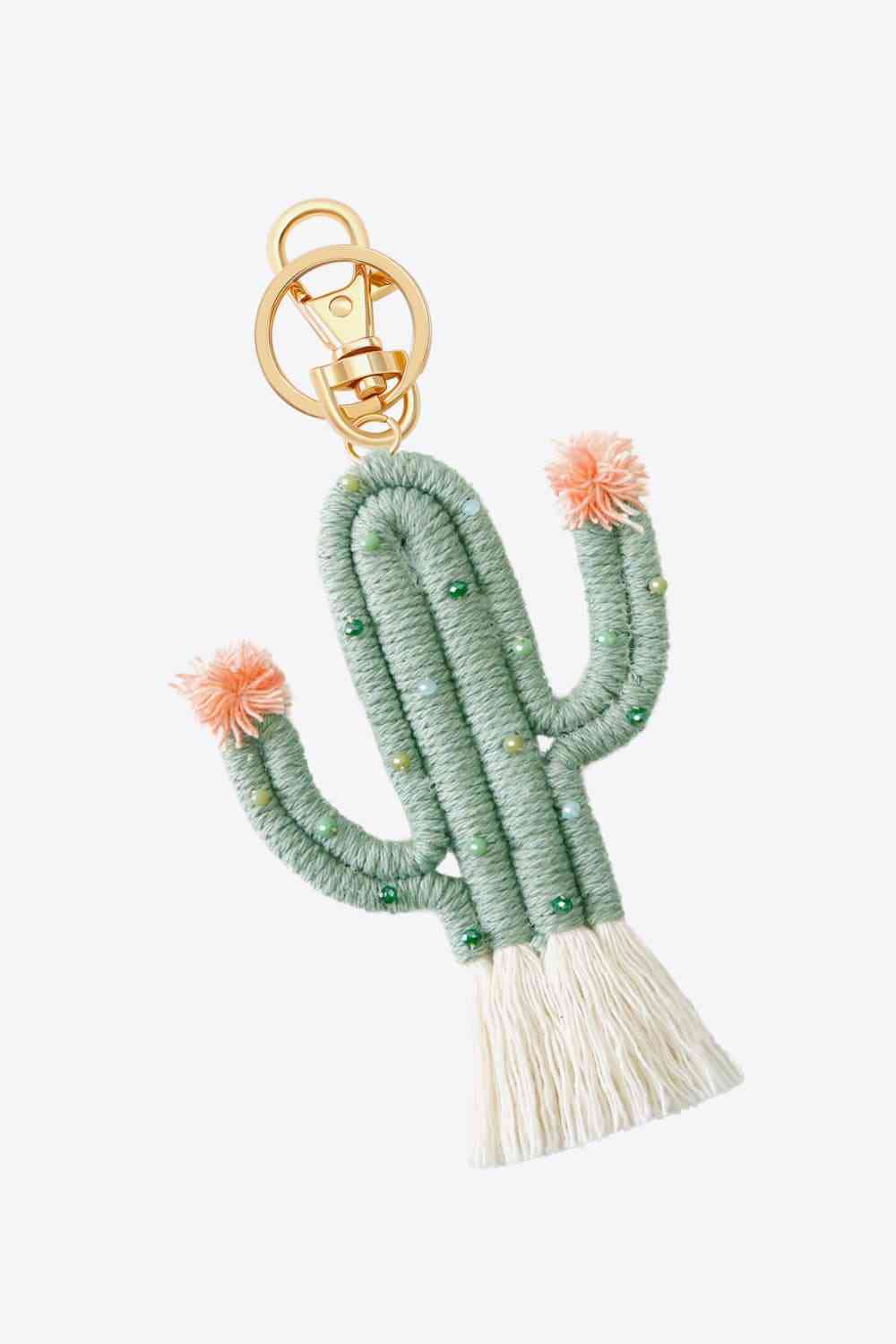 Bead Trim Cactus Keychain with Fringe