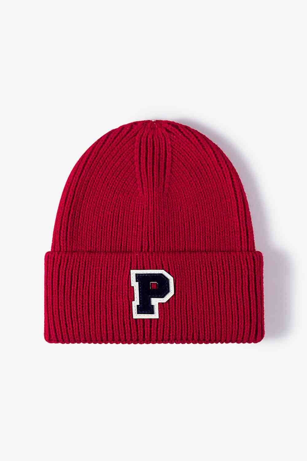 Letter Patch Cuffed Knit Beanie