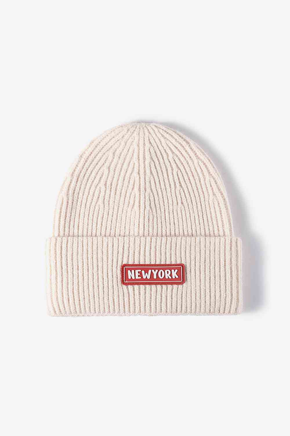 NEWYORK Patch Rib-Knit Cuffed Beanie