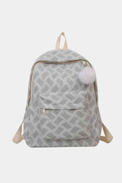 Printed Polyester Large Backpack (Fluffy Ball Included)