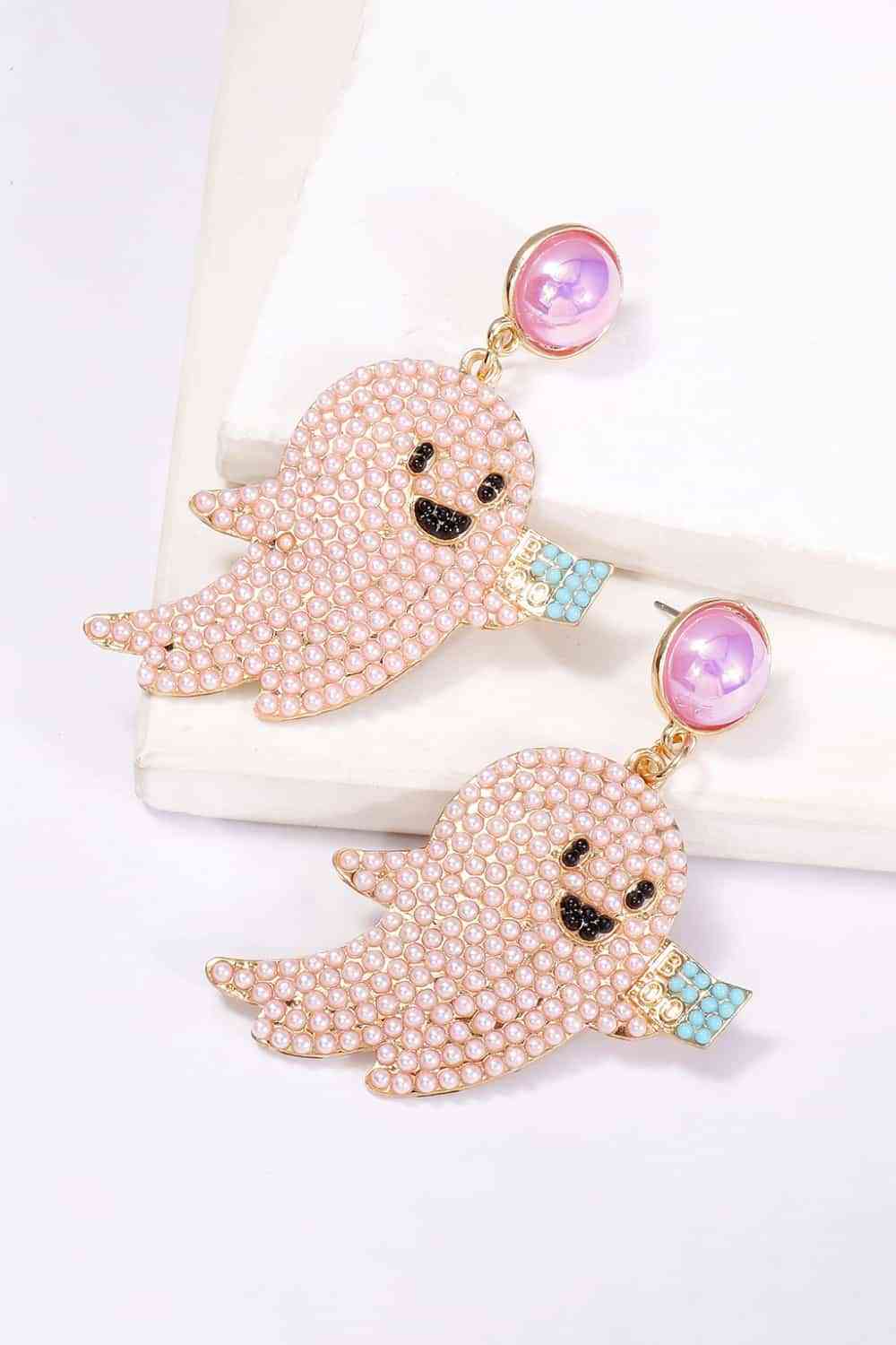 Ghost Shape Synthetic Pearl Dangle Earrings