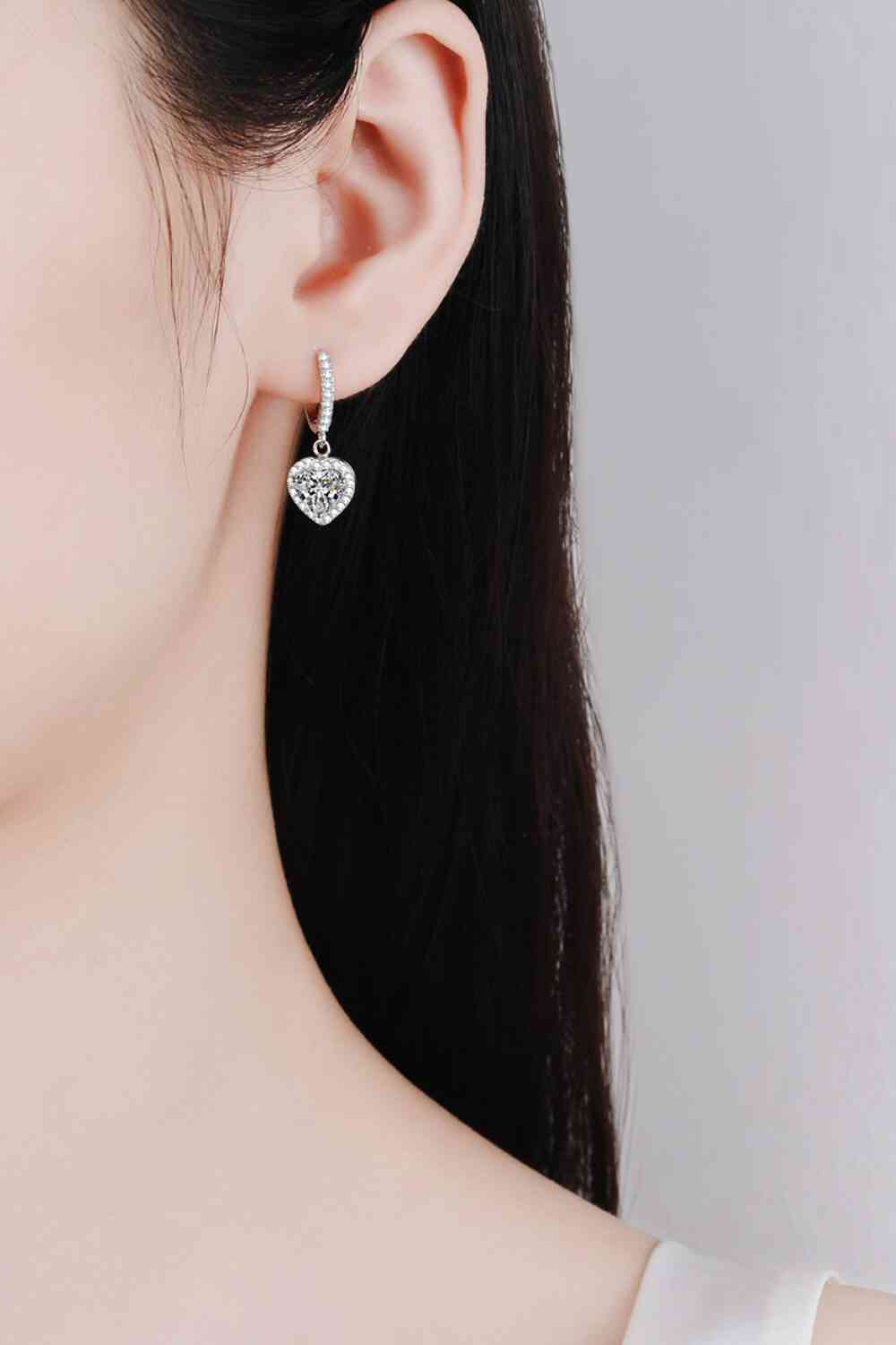 Moissanite Heart-Shaped Drop Earrings