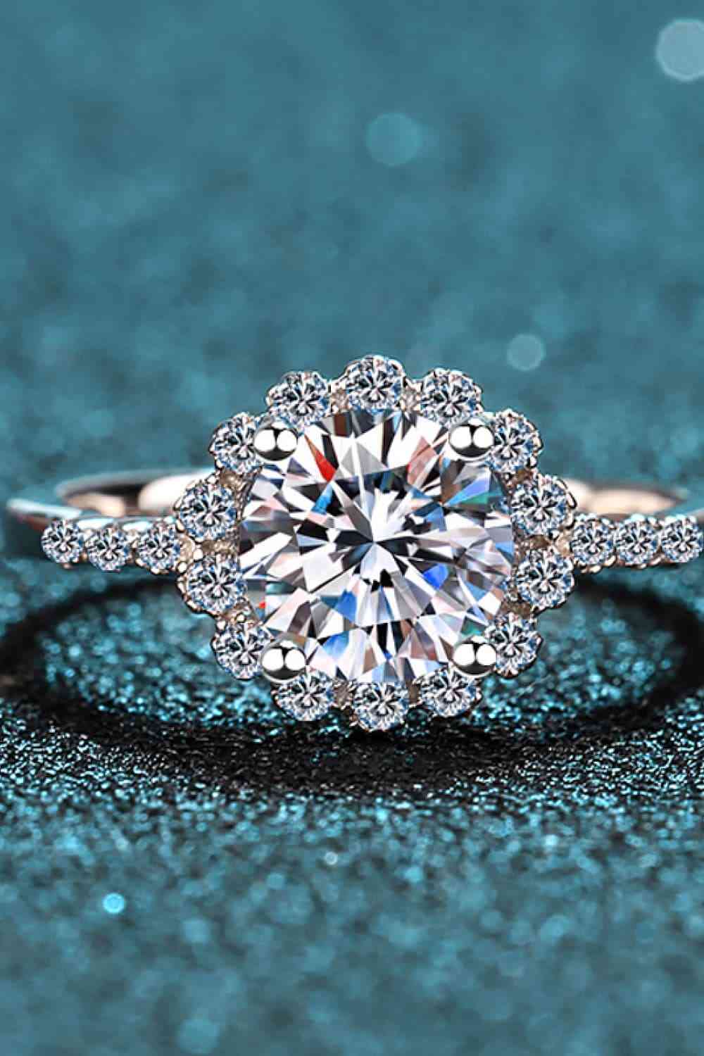 1 Carat Moissanite Rhodium-Plated Halo Ring