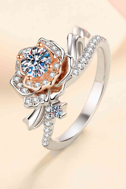 925 Sterling Silver Rose-Shaped Moissanite Ring