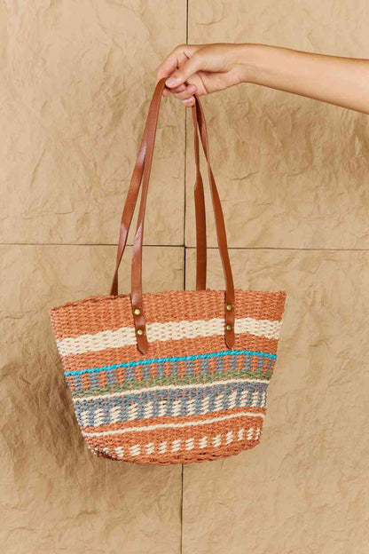 Fame By The Sand Straw Braided Striped Tote Bag