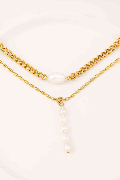 Double-Layered Freshwater Pearl Stainless Steel Necklace