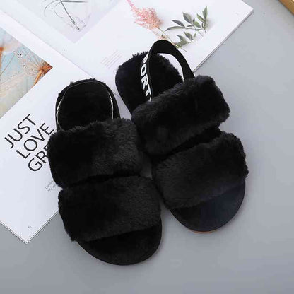 Faux Fur Open Toe Slippers