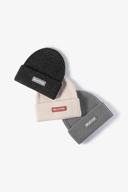 NEWYORK Patch Rib-Knit Cuffed Beanie