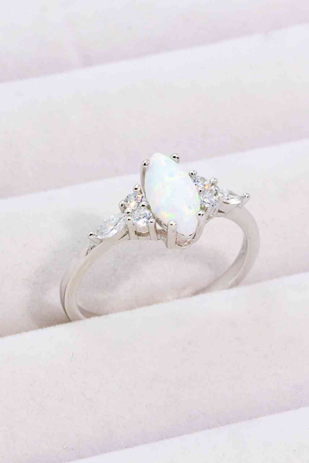 Opal and Zircon Platinum-Plated Ring