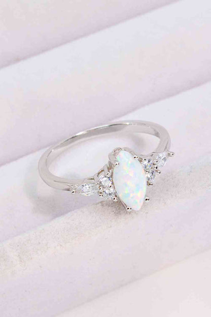 Opal and Zircon Platinum-Plated Ring