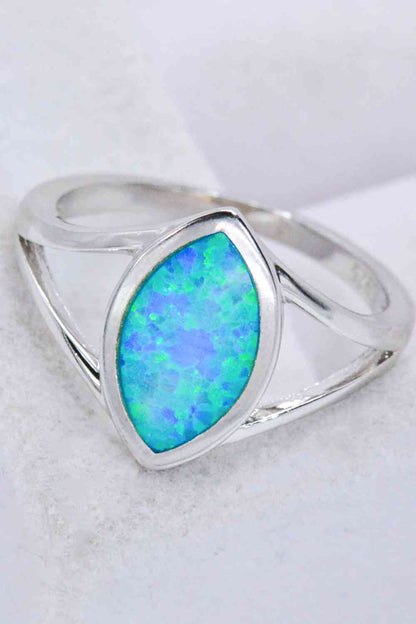 925 Sterling Silver Split Shank Opal Ring