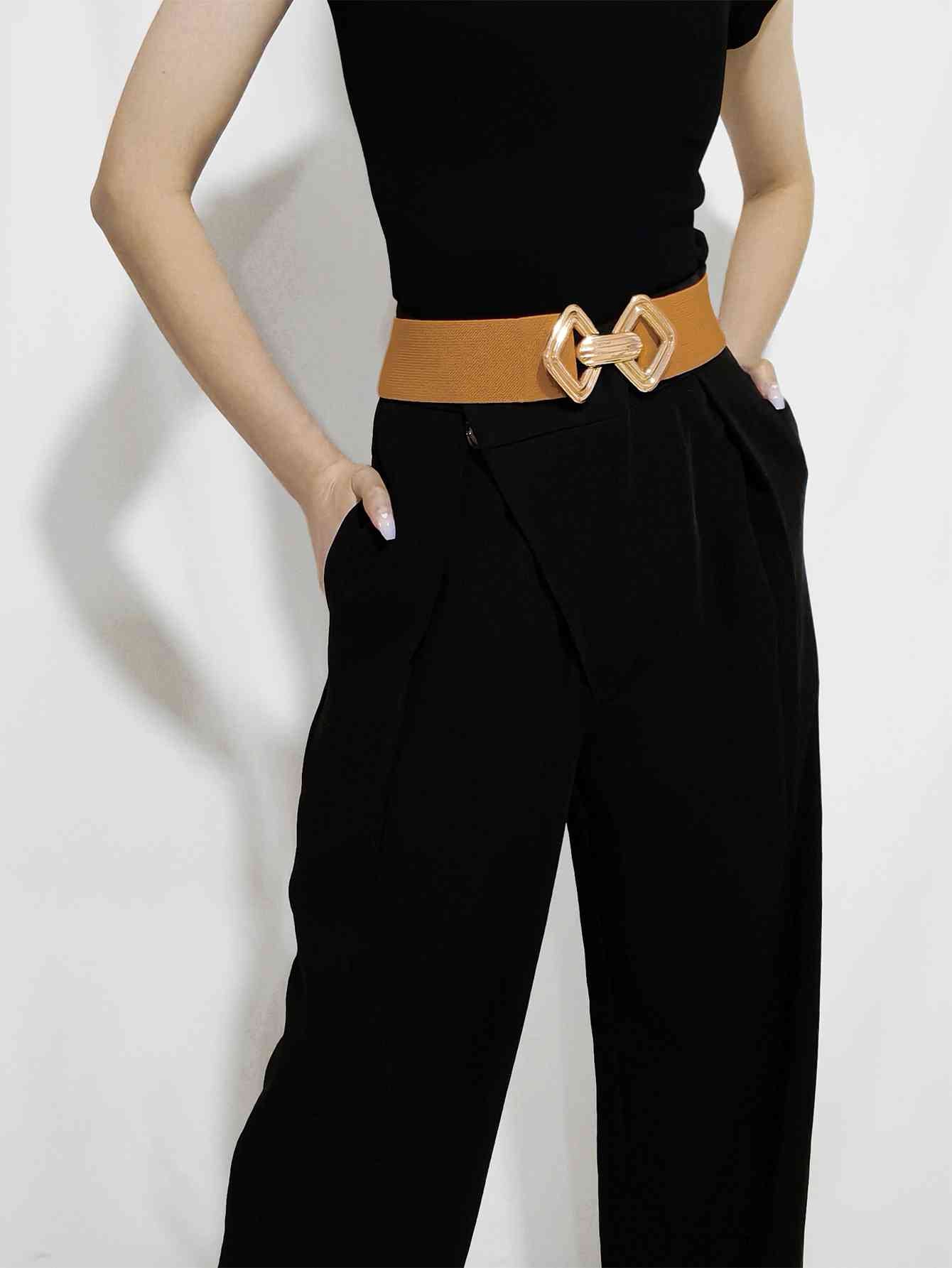 Geometric Buckle Elastic Wide Belt