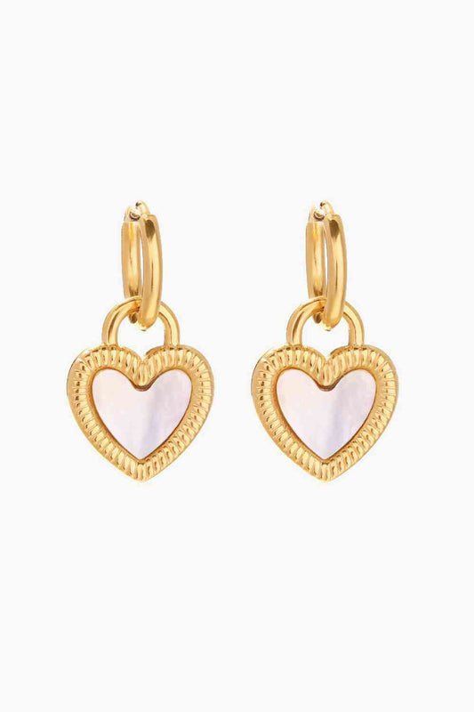 Inlaid Shell Heart Drop Earrings