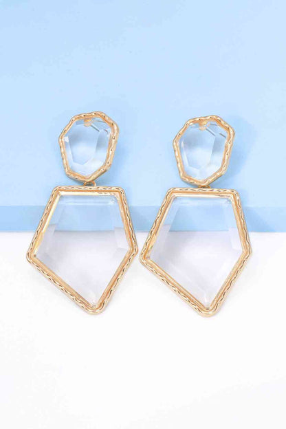 Geometrical Shape Zinc Alloy Frame Resin Dangle Earrings