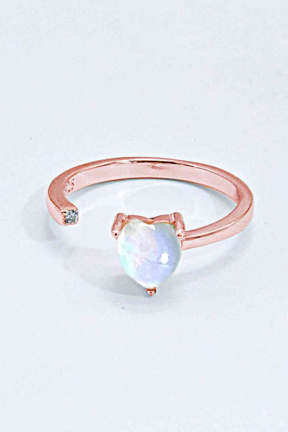 Inlaid Moonstone Heart Adjustable Open Ring