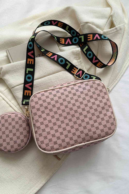 Printed Slogan Strap Shoulder Bag