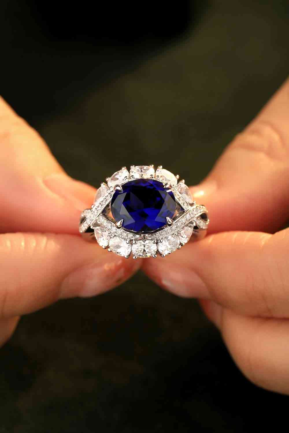 5 Carat Lab-Grown Sapphire Platinum-Plated Ring