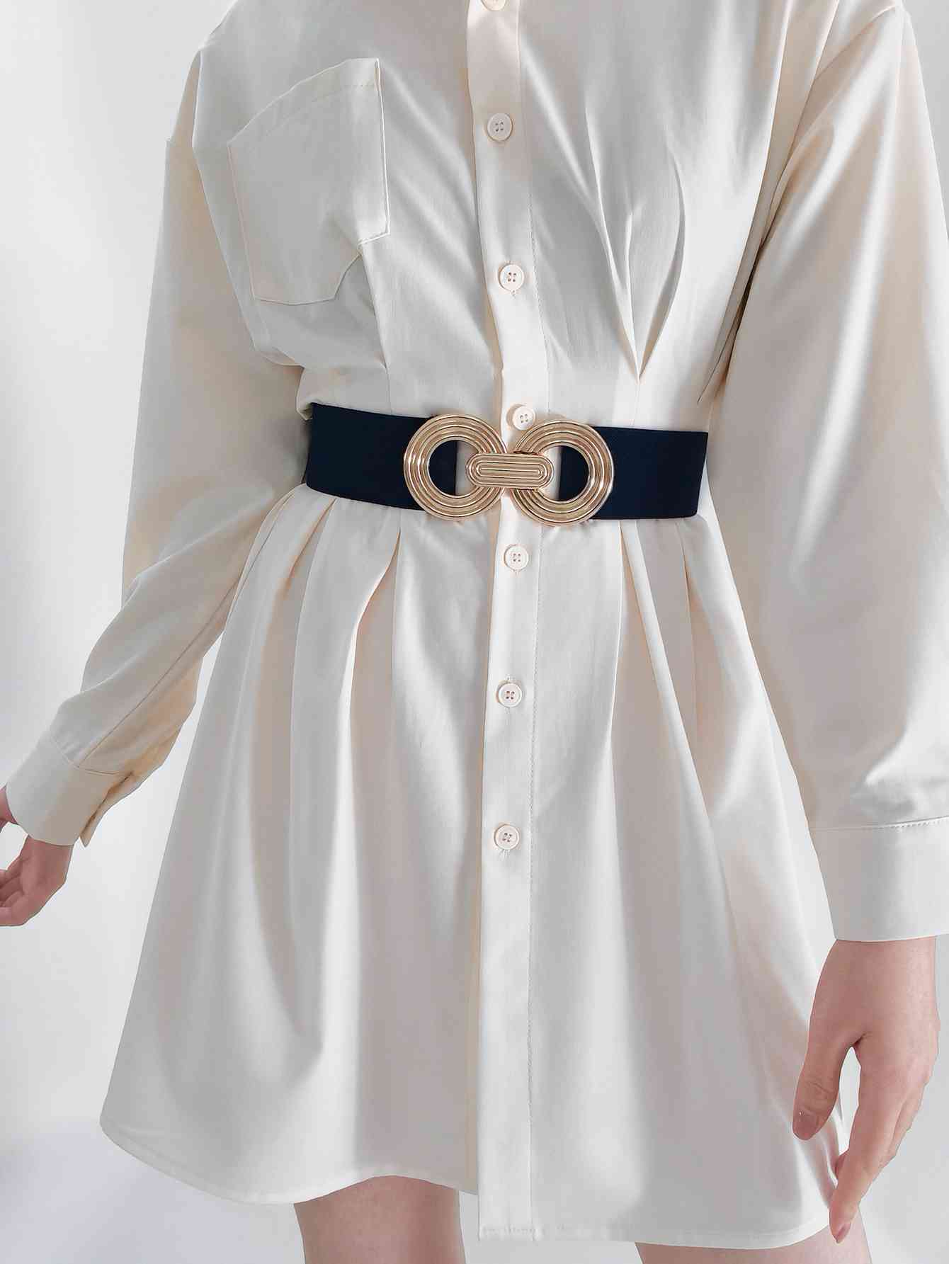 Geometric Buckle Elastic Wide Belt