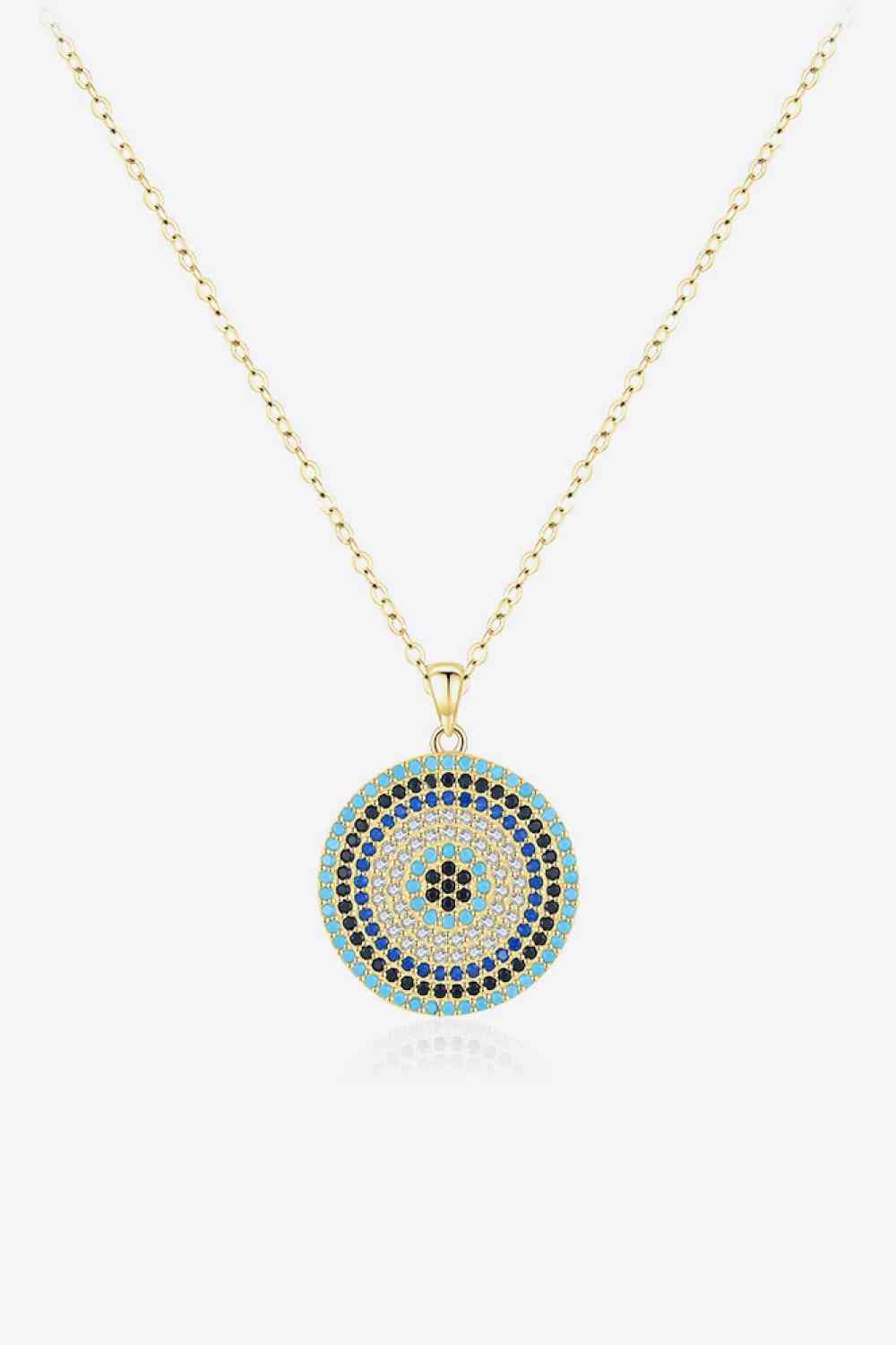 925 Sterling Silver Round Shape Artificial Turquoise Pendant Necklace