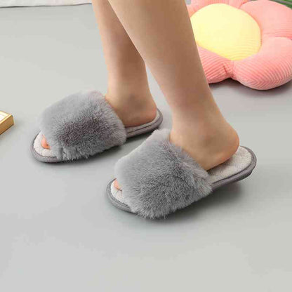 Faux Fur Open Toe Slippers