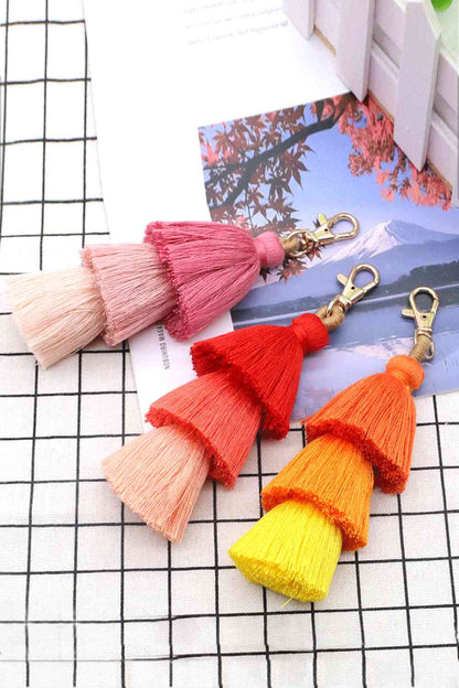 Assorted 4-Pack Multicolored Fringe Keychain