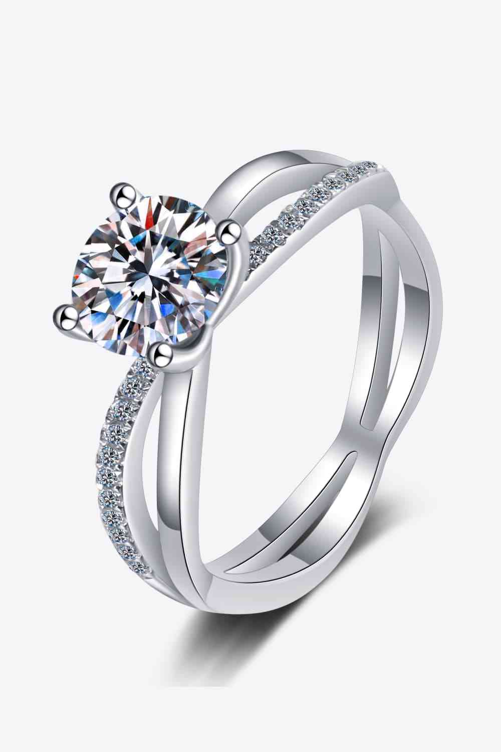 1 Carat Moissanite Crisscross Split Shank Ring