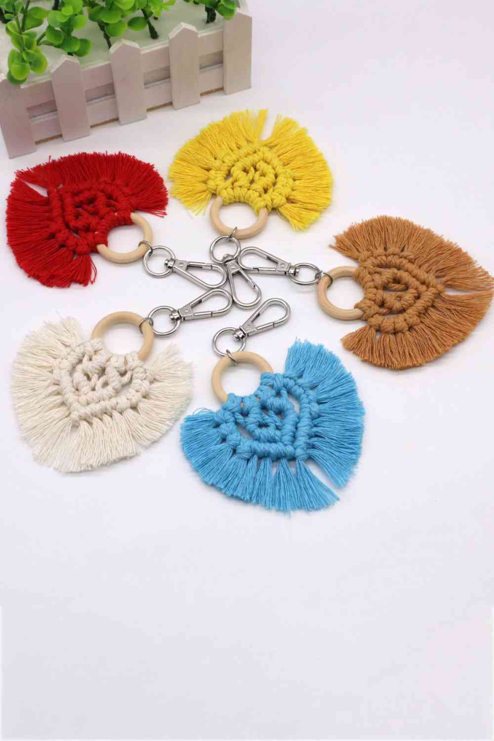 Assorted 4-Pack Heart-Shaped Macrame Fringe Keychain