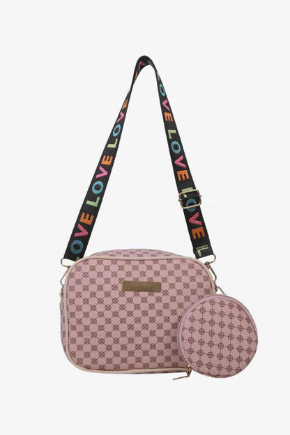 Printed Slogan Strap Shoulder Bag