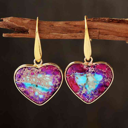 Natural Stone Heart Drop Earrings