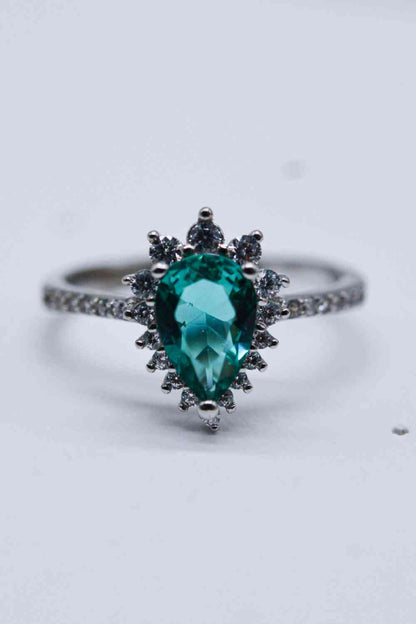 Paraiba Blue Zircon Pear Shape Ring