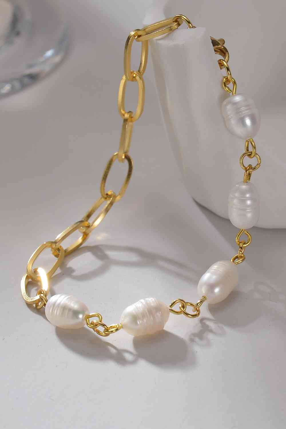 Half Pearl Half Chain Stainless Steel Bracelet