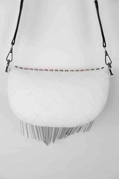 Adored PU Leather Studded Sling Bag with Fringes