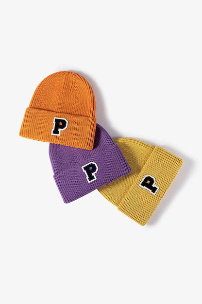 Letter Patch Cuffed Knit Beanie